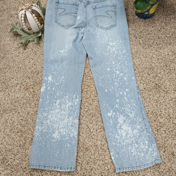 3794 Size 12 RNIT Upcycled BleachDyed Quilted Applique Boot Cut Jeans. - Picture 4 of 6